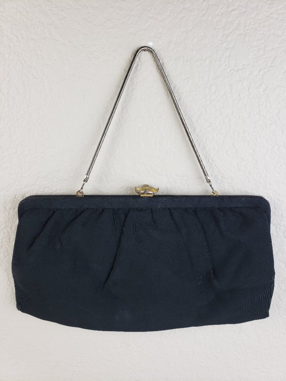 Vintage 1960s 50s Bobbie Jerome Mini Purse Clutch Art Deco Kiss Lock Chain Strap